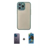 MARSİLYAN™- iPhone 13 Pro Max Kılıf Ahenk Çizgi Serisi - Siyah 18D Cam Ekran Koruyucu + Neon Fosforlu Kamera Lens - MI