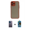 MARSİLYAN™- iPhone 13 Pro Max Kılıf Ahenk Çizgi Serisi - Siyah 18D Cam Ekran Koruyucu + Neon Fosforlu Kamera Lens - MI