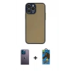 MARSİLYAN™- iPhone 13 Pro Max Kılıf Ahenk Çizgi Serisi - Siyah 18D Cam Ekran Koruyucu + Neon Fosforlu Kamera Lens - MI