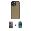 MARSİLYAN™- iPhone 13 Pro Max Kılıf Ahenk Çizgi Serisi - Siyah 18D Cam Ekran Koruyucu + Neon Fosforlu Kamera Lens - YL