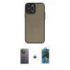 MARSİLYAN™- iPhone 13 Pro Max Kılıf Ahenk Çizgi Serisi - Siyah 18D Cam Ekran Koruyucu + Neon Fosforlu Kamera Lens - YL