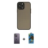 MARSİLYAN™- iPhone 13 Pro Max Kılıf Ahenk Çizgi Serisi - Siyah 18D Cam Ekran Koruyucu + Neon Fosforlu Kamera Lens - BZ