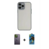 MARSİLYAN™- iPhone 13 Pro Max Kılıf Ahenk Çizgi Serisi - Siyah 18D Cam Ekran Koruyucu + Neon Fosforlu Kamera Lens - YL
