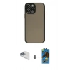 MARSİLYAN™- iPhone 13 Pro Max Kılıf Ahenk Çizgi Serisi - Siyah 18D Cam Ekran Koruyucu + Pers Alüminyum Kamera Lens - SABE