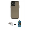 MARSİLYAN™- iPhone 13 Pro Max Kılıf Ahenk Çizgi Serisi - Siyah 18D Cam Ekran Koruyucu + Pers Alüminyum Kamera Lens - GD