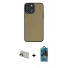 MARSİLYAN™- iPhone 13 Pro Max Kılıf Ahenk Çizgi Serisi - Siyah 18D Cam Ekran Koruyucu + Rainbow Kamera Lens Koruma Cam - REGD