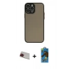 MARSİLYAN™- iPhone 13 Pro Max Kılıf Ahenk Çizgi Serisi - Siyah 18D Cam Ekran Koruyucu + Rainbow Kamera Lens Koruma Cam - KI