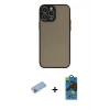 MARSİLYAN™- iPhone 13 Pro Max Kılıf Ahenk Çizgi Serisi - Siyah 18D Cam Ekran Koruyucu + Shine Kamera Lens Koruma Cam - MI