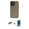 MARSİLYAN™- iPhone 13 Pro Max Kılıf Ahenk Çizgi Serisi - Siyah 18D Cam Ekran Koruyucu + Renkli Kamera Lens Koruma Cam - TU