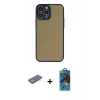 MARSİLYAN™- iPhone 13 Pro Max Kılıf Ahenk Çizgi Serisi - Siyah 18D Cam Ekran Koruyucu + Renkli Kamera Lens Koruma Cam - YL