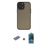 MARSİLYAN™- iPhone 13 Pro Max Kılıf Ahenk Çizgi Serisi - Siyah 18D Cam Ekran Koruyucu + Renkli Kamera Lens Koruma Cam - YL