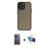 MARSİLYAN™- iPhone 13 Pro Max Kılıf Ahenk Çizgi Serisi - Siyah 3D Antistatik Cam Ekran Koruyucu + Neon Fosforlu Kamera Lens - BZ