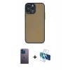 MARSİLYAN™- iPhone 13 Pro Max Kılıf Ahenk Çizgi Serisi - Siyah 3D Antistatik Cam Ekran Koruyucu + Neon Fosforlu Kamera Lens - MI