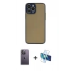 MARSİLYAN™- iPhone 13 Pro Max Kılıf Ahenk Çizgi Serisi - Siyah 3D Antistatik Cam Ekran Koruyucu + Neon Fosforlu Kamera Lens - BZ