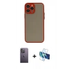 MARSİLYAN™- iPhone 13 Pro Max Kılıf Ahenk Çizgi Serisi - Siyah 3D Antistatik Cam Ekran Koruyucu + Neon Fosforlu Kamera Lens - BZ