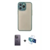 MARSİLYAN™- iPhone 13 Pro Max Kılıf Ahenk Çizgi Serisi - Siyah 3D Antistatik Cam Ekran Koruyucu + Neon Fosforlu Kamera Lens - BZ