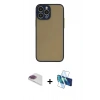 MARSİLYAN™- iPhone 13 Pro Max Kılıf Ahenk Çizgi Serisi - Siyah 3D Antistatik Cam Ekran Koruyucu + Pers Alüminyum Kamera Lens - GI