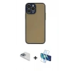 MARSİLYAN™- iPhone 13 Pro Max Kılıf Ahenk Çizgi Serisi - Siyah 3D Antistatik Cam Ekran Koruyucu + Pers Alüminyum Kamera Lens - SABE