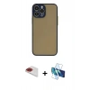 MARSİLYAN™- iPhone 13 Pro Max Kılıf Ahenk Çizgi Serisi - Siyah 3D Antistatik Cam Ekran Koruyucu + Pers Alüminyum Kamera Lens - KI