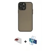 MARSİLYAN™- iPhone 13 Pro Max Kılıf Ahenk Çizgi Serisi - Siyah 3D Antistatik Cam Ekran Koruyucu + Pers Alüminyum Kamera Lens - KI