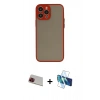 MARSİLYAN™- iPhone 13 Pro Max Kılıf Ahenk Çizgi Serisi - Siyah 3D Antistatik Cam Ekran Koruyucu + Rainbow Kamera Lens Koruma Cam - KI