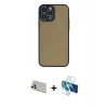 MARSİLYAN™- iPhone 13 Pro Max Kılıf Ahenk Çizgi Serisi - Siyah 3D Antistatik Cam Ekran Koruyucu + Rainbow Kamera Lens Koruma Cam - BZ