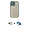 MARSİLYAN™- iPhone 13 Pro Max Kılıf Ahenk Çizgi Serisi - Siyah 3D Antistatik Cam Ekran Koruyucu + Rainbow Kamera Lens Koruma Cam - BZ