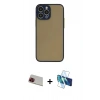 MARSİLYAN™- iPhone 13 Pro Max Kılıf Ahenk Çizgi Serisi - Siyah 3D Antistatik Cam Ekran Koruyucu + Rainbow Kamera Lens Koruma Cam - KI