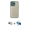 MARSİLYAN™- iPhone 13 Pro Max Kılıf Ahenk Çizgi Serisi - Siyah 3D Antistatik Cam Ekran Koruyucu + Rainbow Kamera Lens Koruma Cam - MI
