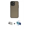 MARSİLYAN™- iPhone 13 Pro Max Kılıf Ahenk Çizgi Serisi - Siyah 3D Antistatik Cam Ekran Koruyucu + Rainbow Kamera Lens Koruma Cam - MR