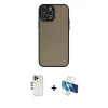 MARSİLYAN™- iPhone 13 Pro Max Kılıf Ahenk Çizgi Serisi - Siyah 3D Antistatik Cam Ekran Koruyucu + Shine Kamera Lens - GD