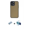 MARSİLYAN™- iPhone 13 Pro Max Kılıf Ahenk Çizgi Serisi - Siyah 3D Antistatik Cam Ekran Koruyucu + Shine Kamera Lens Koruma Cam - MI