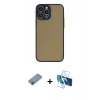 MARSİLYAN™- iPhone 13 Pro Max Kılıf Ahenk Çizgi Serisi - Siyah 3D Antistatik Cam Ekran Koruyucu + Shine Kamera Lens Koruma Cam - GI