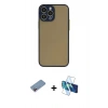 MARSİLYAN™- iPhone 13 Pro Max Kılıf Ahenk Çizgi Serisi - Siyah 3D Antistatik Cam Ekran Koruyucu + Shine Kamera Lens Koruma Cam - PE