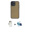 MARSİLYAN™- iPhone 13 Pro Max Kılıf Ahenk Çizgi Serisi - Siyah 3D Antistatik Cam Ekran Koruyucu + Shine Kamera Lens - GD