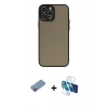 MARSİLYAN™- iPhone 13 Pro Max Kılıf Ahenk Çizgi Serisi - Siyah 3D Antistatik Cam Ekran Koruyucu + Shine Kamera Lens Koruma Cam - PE