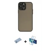 MARSİLYAN™- iPhone 13 Pro Max Kılıf Ahenk Çizgi Serisi - Siyah 3D Antistatik Cam Ekran Koruyucu + Shine Kamera Lens Koruma Cam - MI