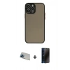 MARSİLYAN™- iPhone 13 Pro Max Kılıf Ahenk Çizgi Serisi - Siyah 3D Antistatik Hayalet Cam Ekran Koruyucu + Rainbow Kamera Lens Koruma Cam - MI