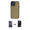 MARSİLYAN™- iPhone 13 Pro Max Kılıf Ahenk Çizgi Serisi - Siyah 3D Antistatik Hayalet Cam Ekran Koruyucu + Neon Fosforlu Kamera Lens - MI