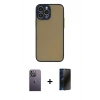 MARSİLYAN™- iPhone 13 Pro Max Kılıf Ahenk Çizgi Serisi - Siyah 3D Antistatik Hayalet Cam Ekran Koruyucu + Neon Fosforlu Kamera Lens - BZ