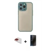 MARSİLYAN™- iPhone 13 Pro Max Kılıf Ahenk Çizgi Serisi - Siyah 3D Antistatik Hayalet Cam Ekran Koruyucu + Pers Alüminyum Kamera Lens - KI