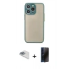 MARSİLYAN™- iPhone 13 Pro Max Kılıf Ahenk Çizgi Serisi - Siyah 3D Antistatik Hayalet Cam Ekran Koruyucu + Pers Alüminyum Kamera Lens - SABE