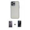 MARSİLYAN™- iPhone 13 Pro Max Kılıf Ahenk Çizgi Serisi - Siyah 3D Antistatik Hayalet Cam Ekran Koruyucu + Neon Fosforlu Kamera Lens - BZ