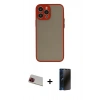 MARSİLYAN™- iPhone 13 Pro Max Kılıf Ahenk Çizgi Serisi - Siyah 3D Antistatik Hayalet Cam Ekran Koruyucu + Rainbow Kamera Lens Koruma Cam - KI