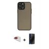 MARSİLYAN™- iPhone 13 Pro Max Kılıf Ahenk Çizgi Serisi - Siyah 3D Antistatik Hayalet Cam Ekran Koruyucu + Pers Alüminyum Kamera Lens - KI