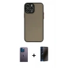 MARSİLYAN™- iPhone 13 Pro Max Kılıf Ahenk Çizgi Serisi - Siyah 3D Antistatik Hayalet Cam Ekran Koruyucu + Neon Fosforlu Kamera Lens - MI