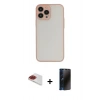 MARSİLYAN™- iPhone 13 Pro Max Kılıf Ahenk Çizgi Serisi - Siyah 3D Antistatik Hayalet Cam Ekran Koruyucu + Pers Alüminyum Kamera Lens - KI