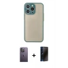 MARSİLYAN™- iPhone 13 Pro Max Kılıf Ahenk Çizgi Serisi - Siyah 3D Antistatik Hayalet Cam Ekran Koruyucu + Neon Fosforlu Kamera Lens - BZ