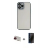 MARSİLYAN™- iPhone 13 Pro Max Kılıf Ahenk Çizgi Serisi - Siyah 3D Antistatik Hayalet Cam Ekran Koruyucu + Rainbow Kamera Lens Koruma Cam - KI