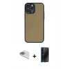 MARSİLYAN™- iPhone 13 Pro Max Kılıf Ahenk Çizgi Serisi - Siyah 3D Antistatik Hayalet Cam Ekran Koruyucu + Pers Alüminyum Kamera Lens - SABE